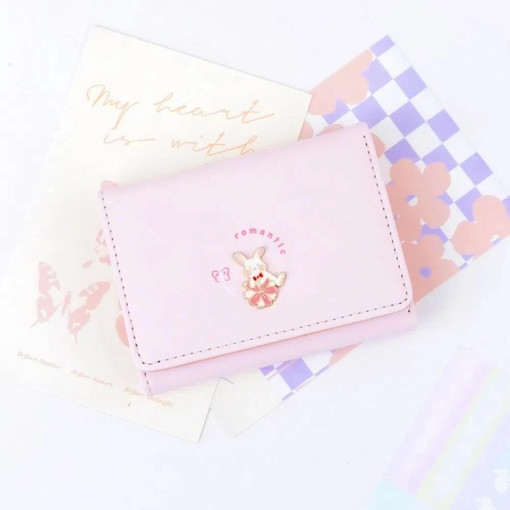 Carteras de conejo lindo de dibujos animados Mini monedero multifuncional PU carteras cortas bolso de tarjeta de mujer