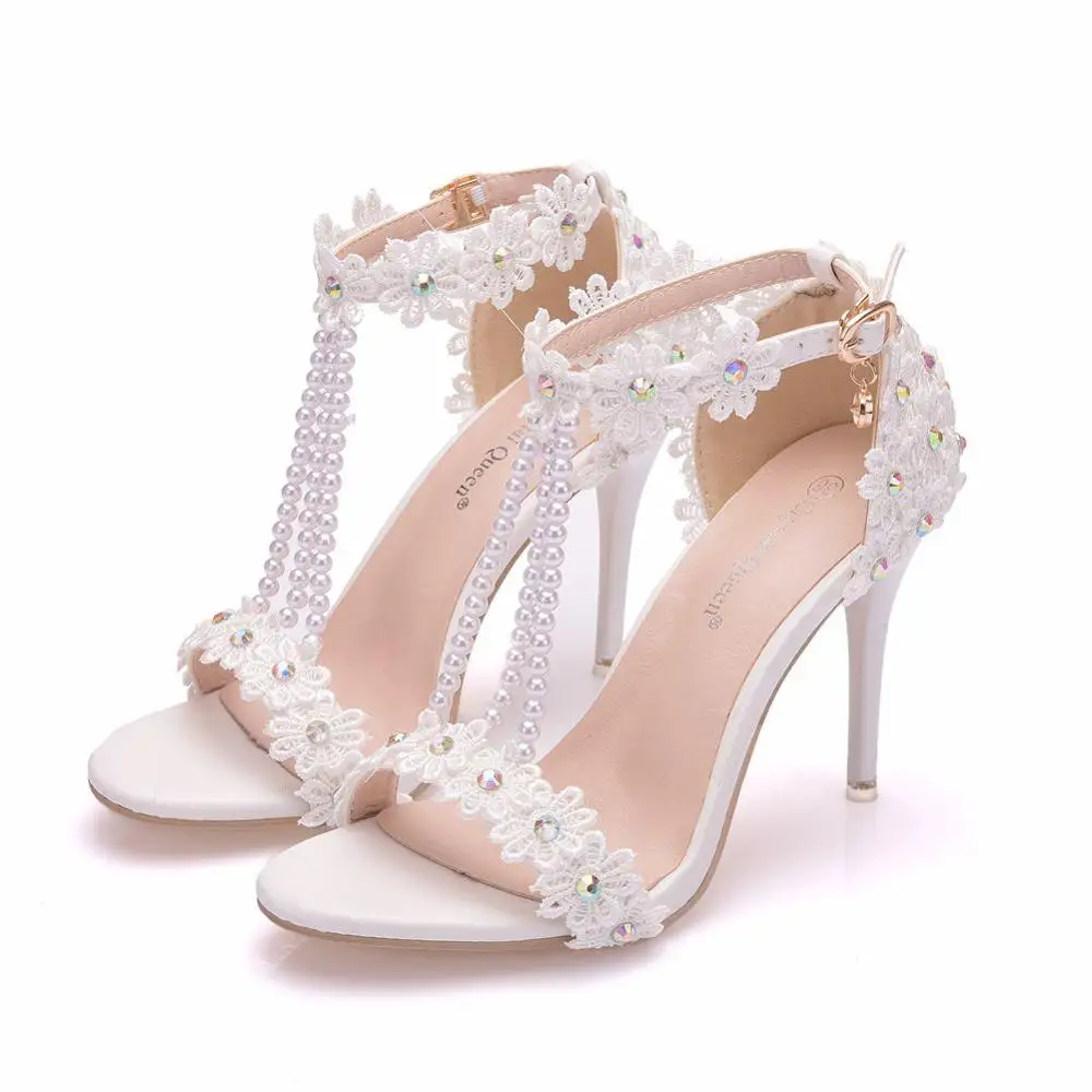 Comemore Crystal Queen Women Sandals Flowers Pearl Stilettos Bridal 9cm Evening Party High Heels Bridal Pumps Wedding Shoes 2023