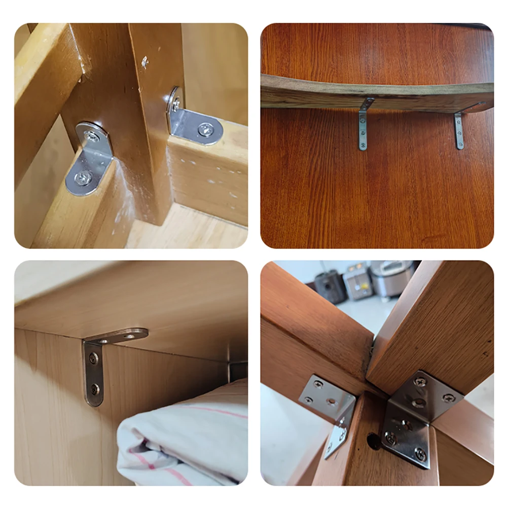 90 Degree Angle Corner Brackets Stainless Steel Corner Brace Fastener Wall Brackets Hanger for Shelves, Table, Chair