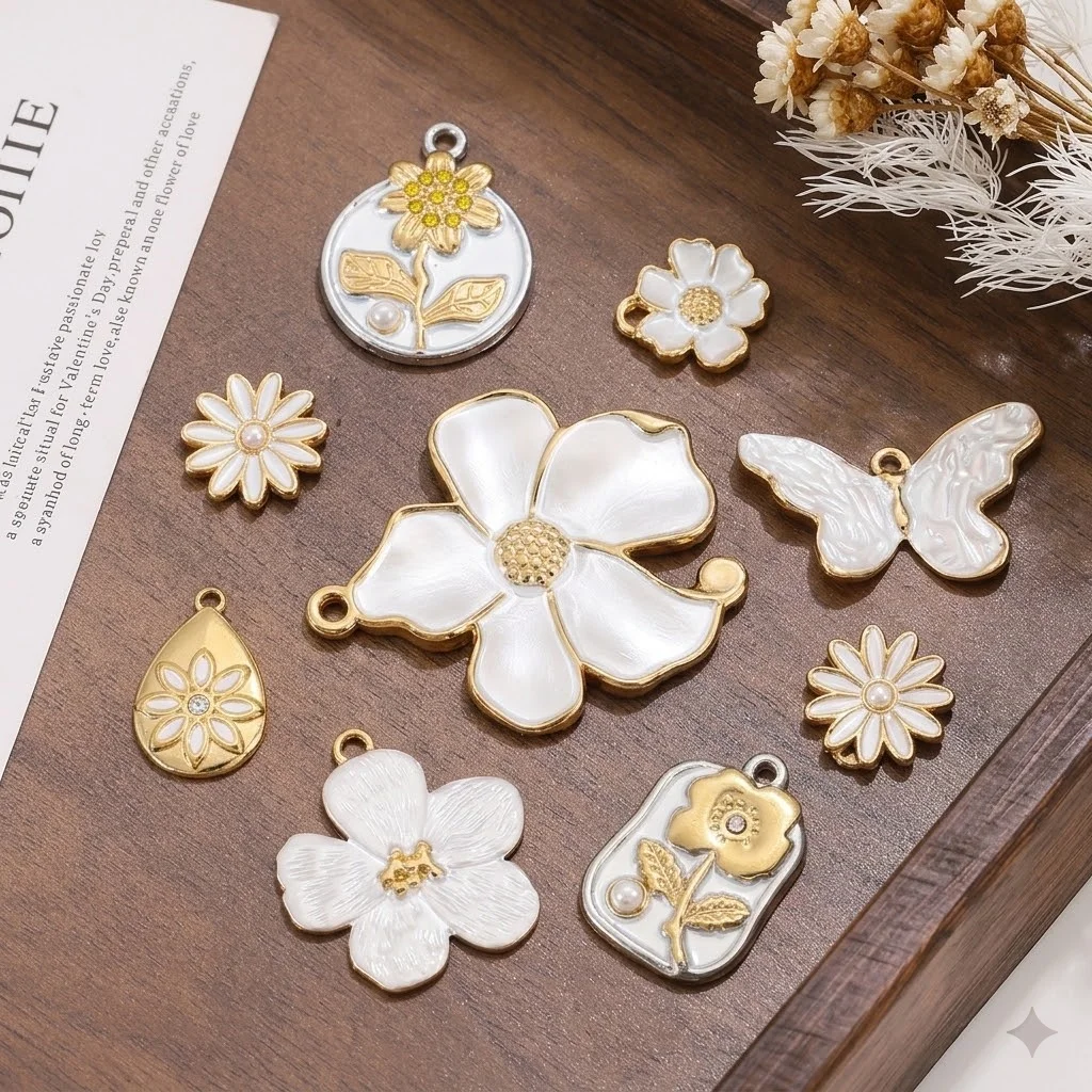 2 Stück Edelstahl-Emaille-Blumenanhänger, Tropfen- und Schmetterlingsanhänger für DIY-Ohrringe, Halsketten, Schmuckherstellung, Bastelzubehör – Detail 1
