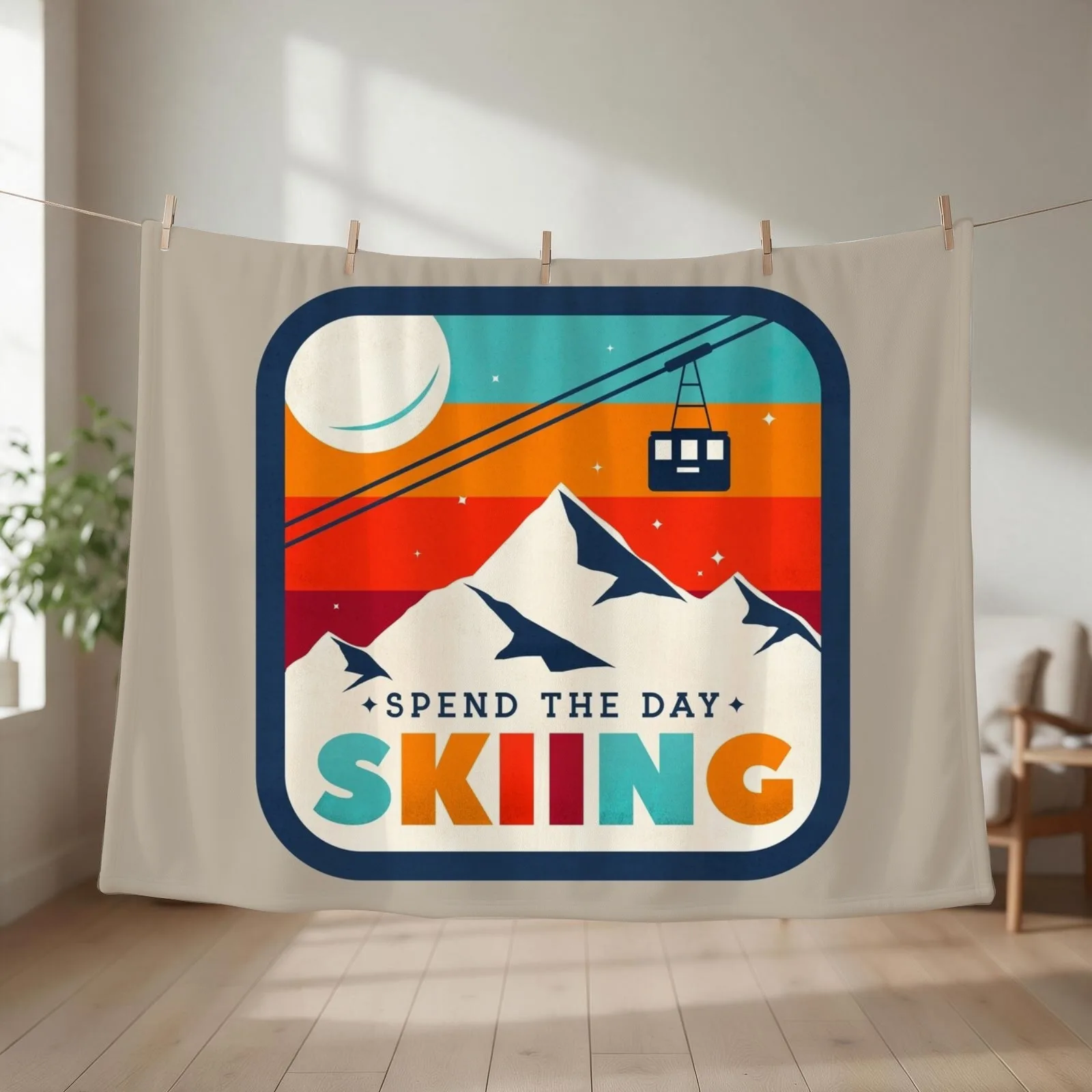 Spend The Day Skiing- Retro Ski Badge Throw Blanket Retros Multi-Purpose decorative Soft Big Blankets