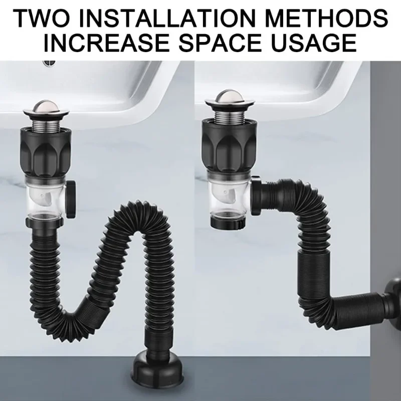 Home Bathroom Washbasin Drainage Assembly Flexible Anti Odor Sink Drain Pipe with Stopper for Sink Renovation & Plumbing Work