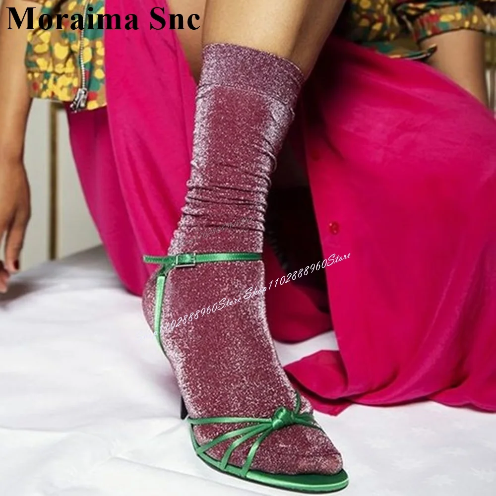 

Green Narrow Band Bow Knot Decor Runway Sandals Thin High Heel Women Shoes Ankle Buckle Strap Open Toe 2024 Zapatos Para Mujere