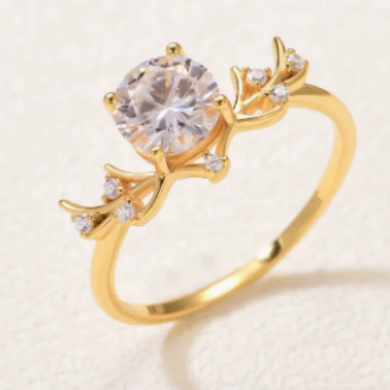 Antlers inlaid with zircon design, fashionable and personalized women's ring, elegant and trendy, sparkling dress accessories