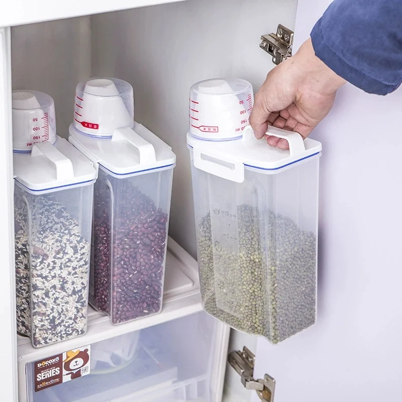 2kg Tierfutterbehälter aus Kunststoff mit Messbecher, Feuchtigkeits- und Insektenschutz, für grobes Getreide, versiegelte Dose – Detail 14