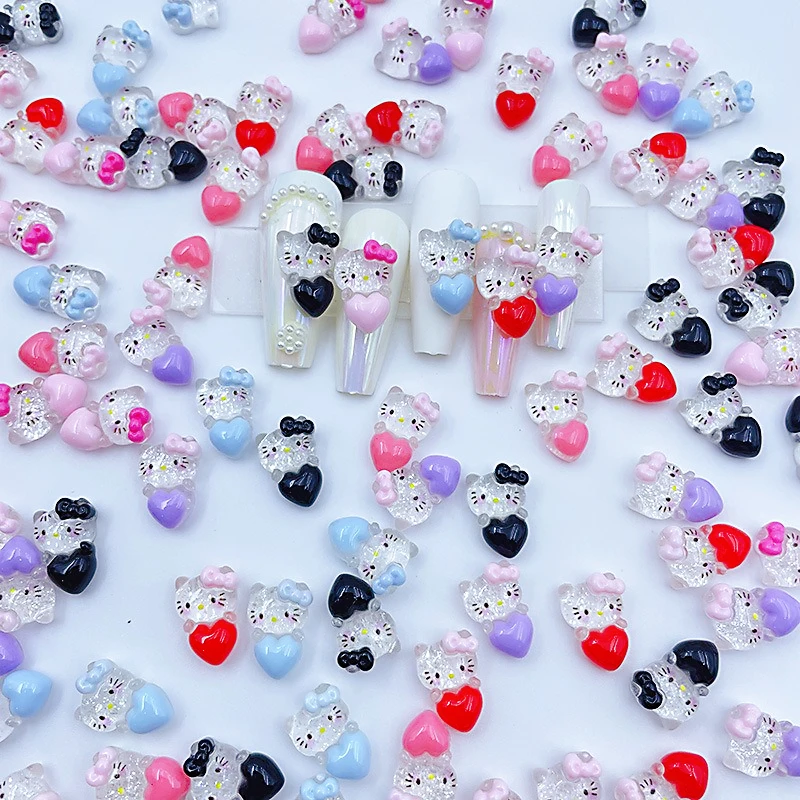 20pcs Sanrios Hello Kitty Diy Nail Art Decoration Kawaii Cartoon Girls 3d Ransparent Love Anime Nail Tips Accessories Gifts Toys