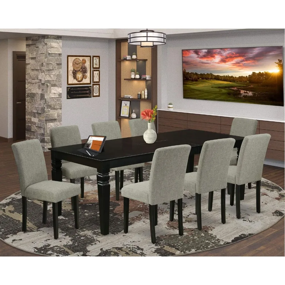 

9 Piece Dining Room Furniture Set Includes a Rectangle Wooden Table with Butterfly Leaf and