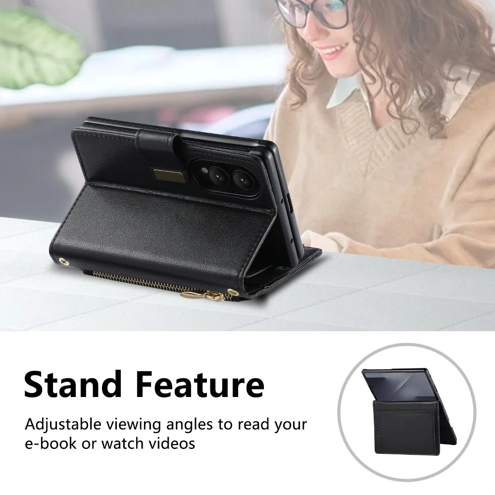 Dla Samsung Z Fold8 5G 2026 Skórzane etui z zamkiem błyskawicznym, wielofunkcyjny portfel na karty, etui Funda Samsung Galaxy Z Fold 8, etui ZFold8 Ultra Coque — zdjęcie produktu 5