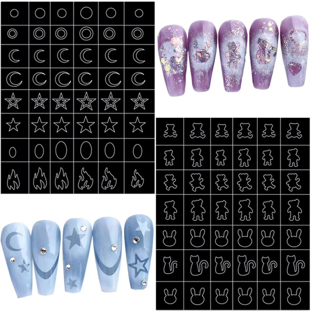 3D holle ster maan airbrush stencils nagelstickers vlam vlinder boog beer nagel afdrukken stickers Franse manicure tips mallen