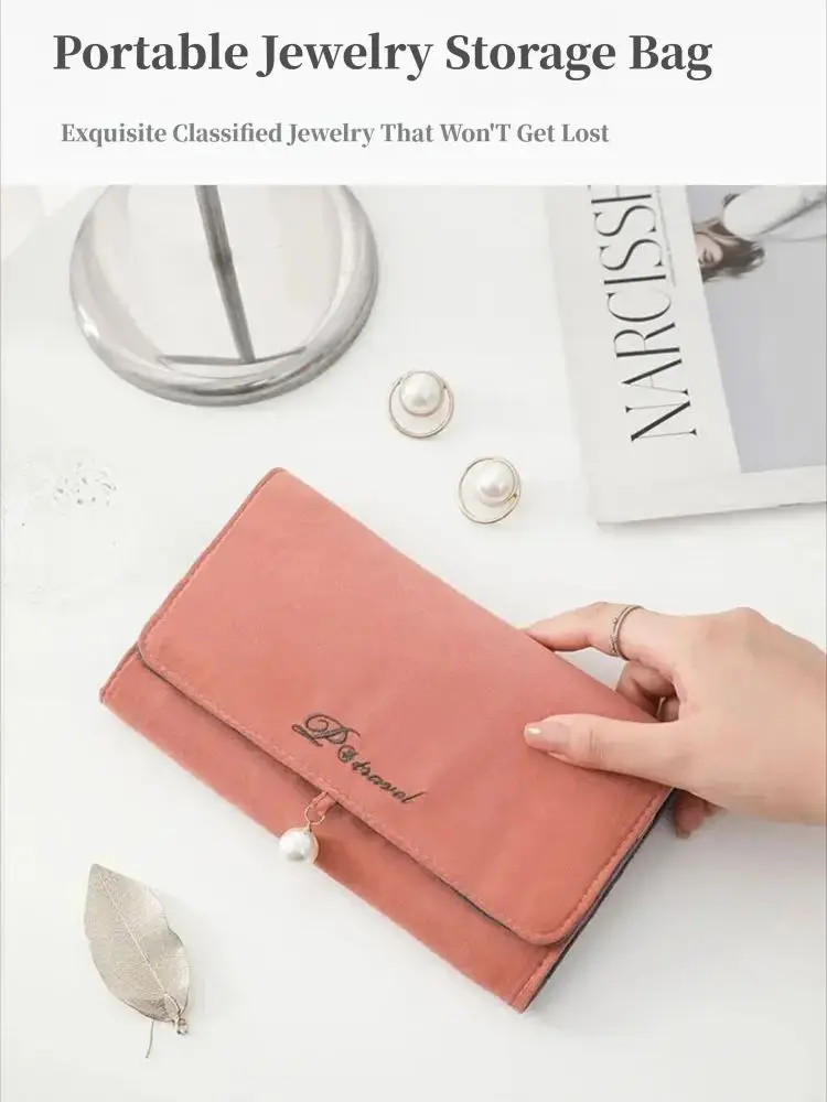 

Soft Velvet Travel Jewelry Roll Organizer Small Jewelry Carrying Case Necklace Earrings Rings Luxury Jewelry Pouch Storage Bag