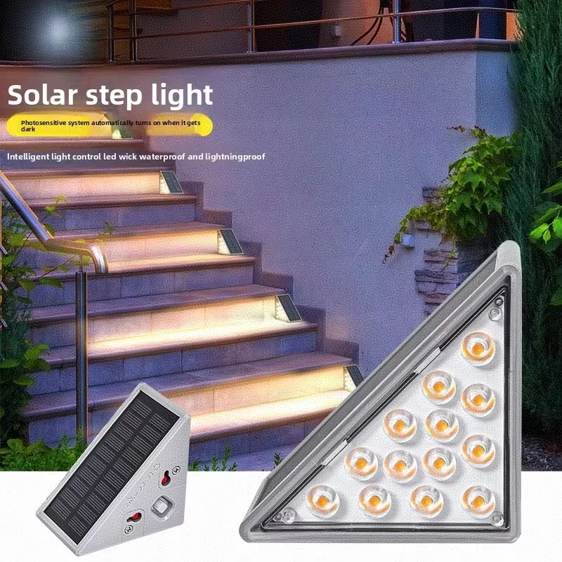 LED Step Lamp Stair Light Outdoor IP67 Waterproof Solar Light with Lens Anti-theft Design Decor Lighting for Garden Deck Path