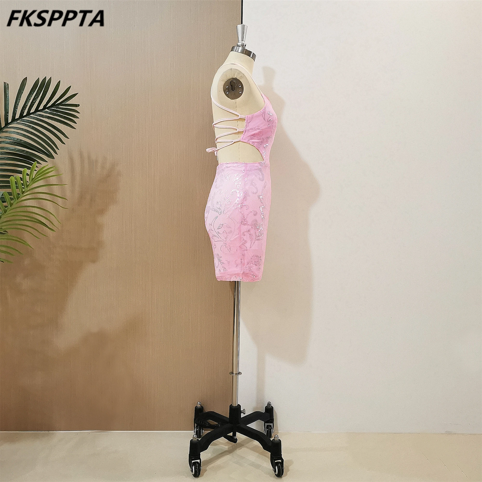 Vestidos de Fiesta Cortos con lentejuelas rosas para mujer, Espalda descubierta, tirantes finos, vaina Sexy, vestidos de fiesta de cóctel de cumpleaños, en Stock, 2024