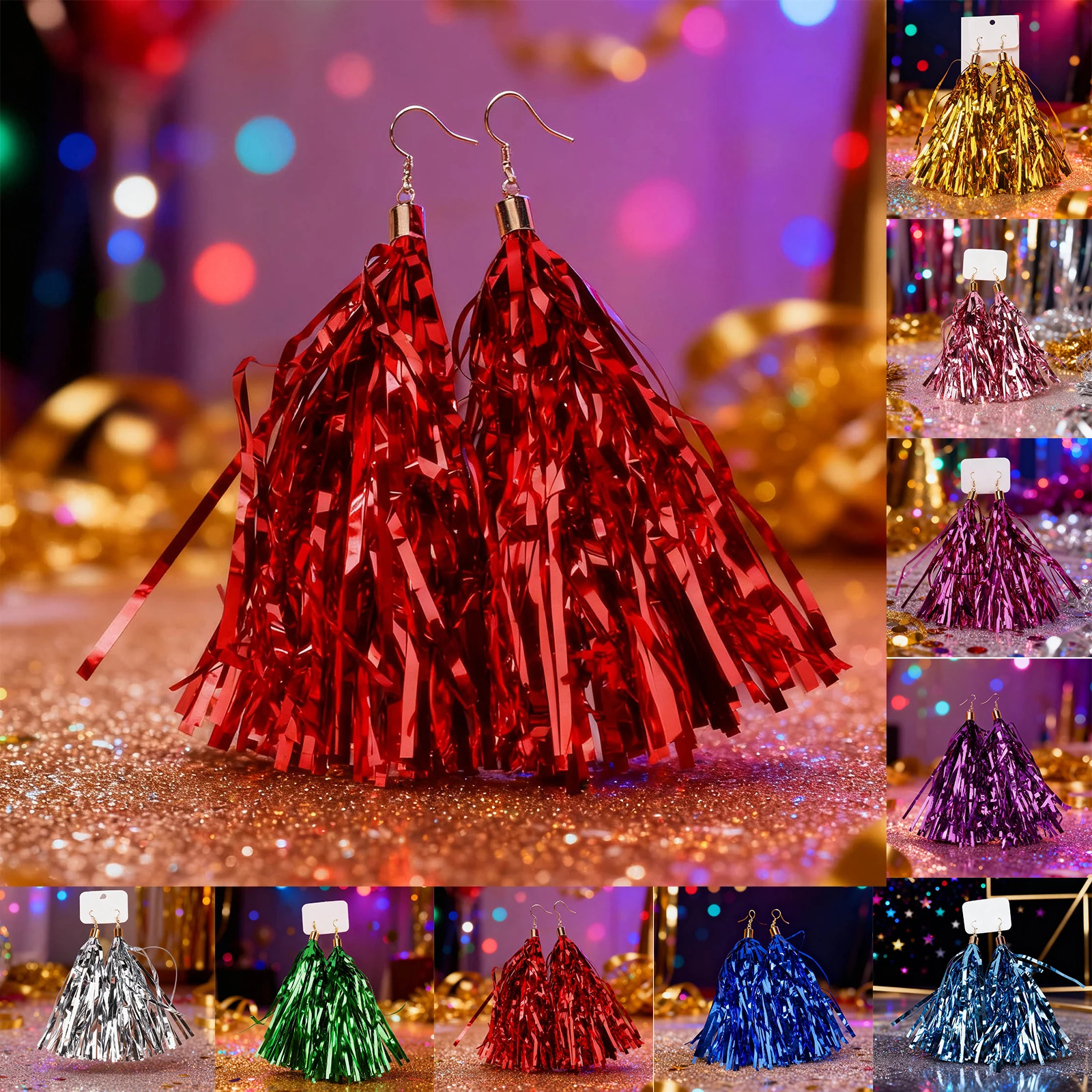 

New Carnival Party Earrings Festival Party Scallion Silk Strips Tassel Earrings Photo Props Party Jewelry Gift Accessories