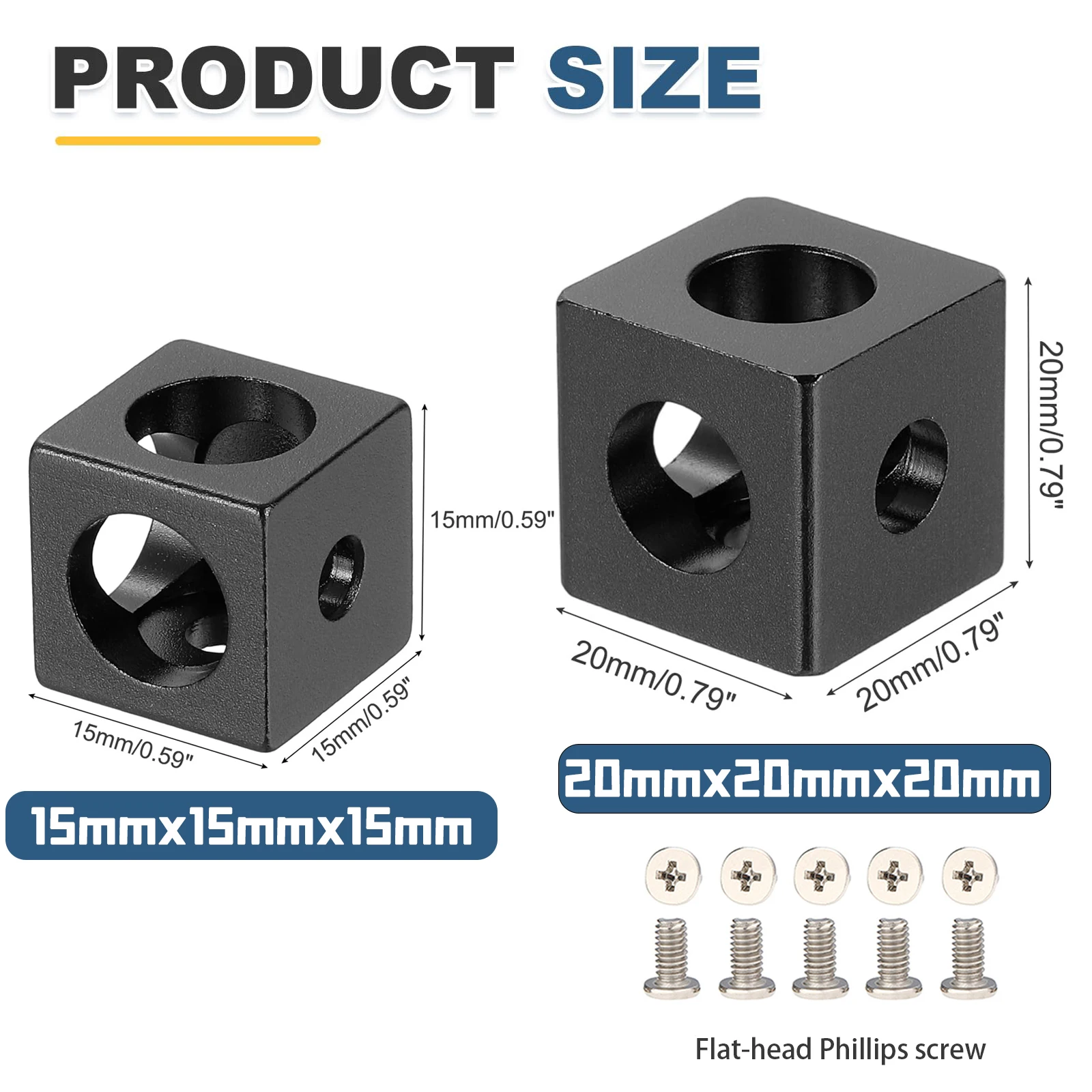 1515/2020 Series Black Cube Corner Bracke T Slot Cube Corner Brackets Extruded Hardware for Aluminum Extrusion Rail Accessories