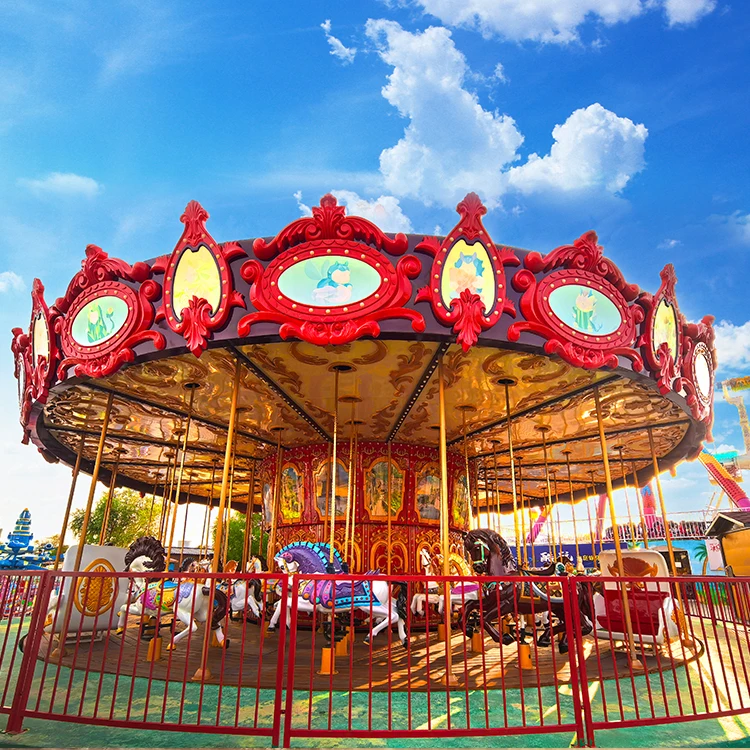 

Colorful Red Carousel Merry-Go-Round with Music Box Carnival Fairground Attractionpromote sales