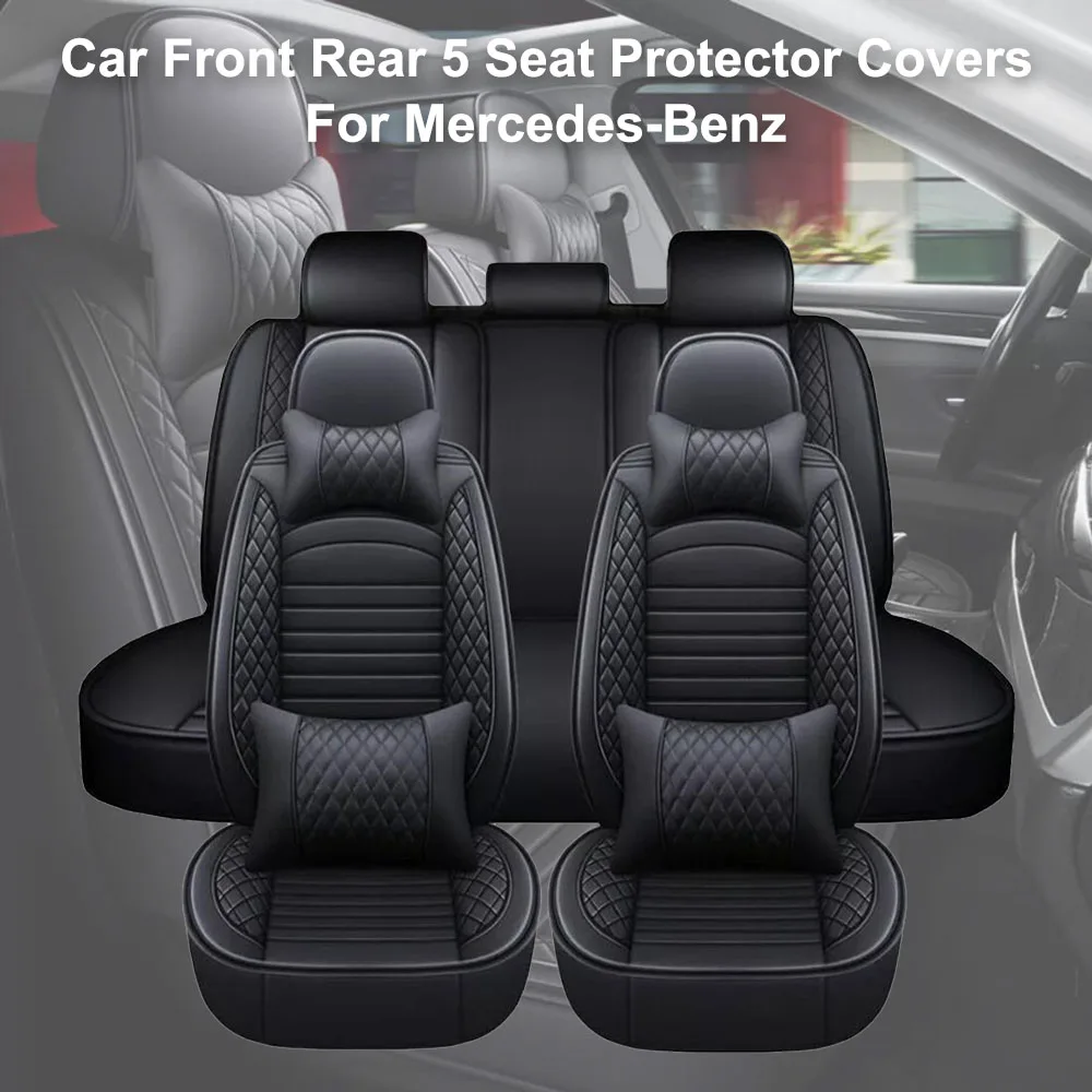 

Car Full Set Seat Covers Guard Front Rear 5-Seats PU Leather Protect Pad Airbag Compatible Washable Anti-Slip For Mercedes-Benz