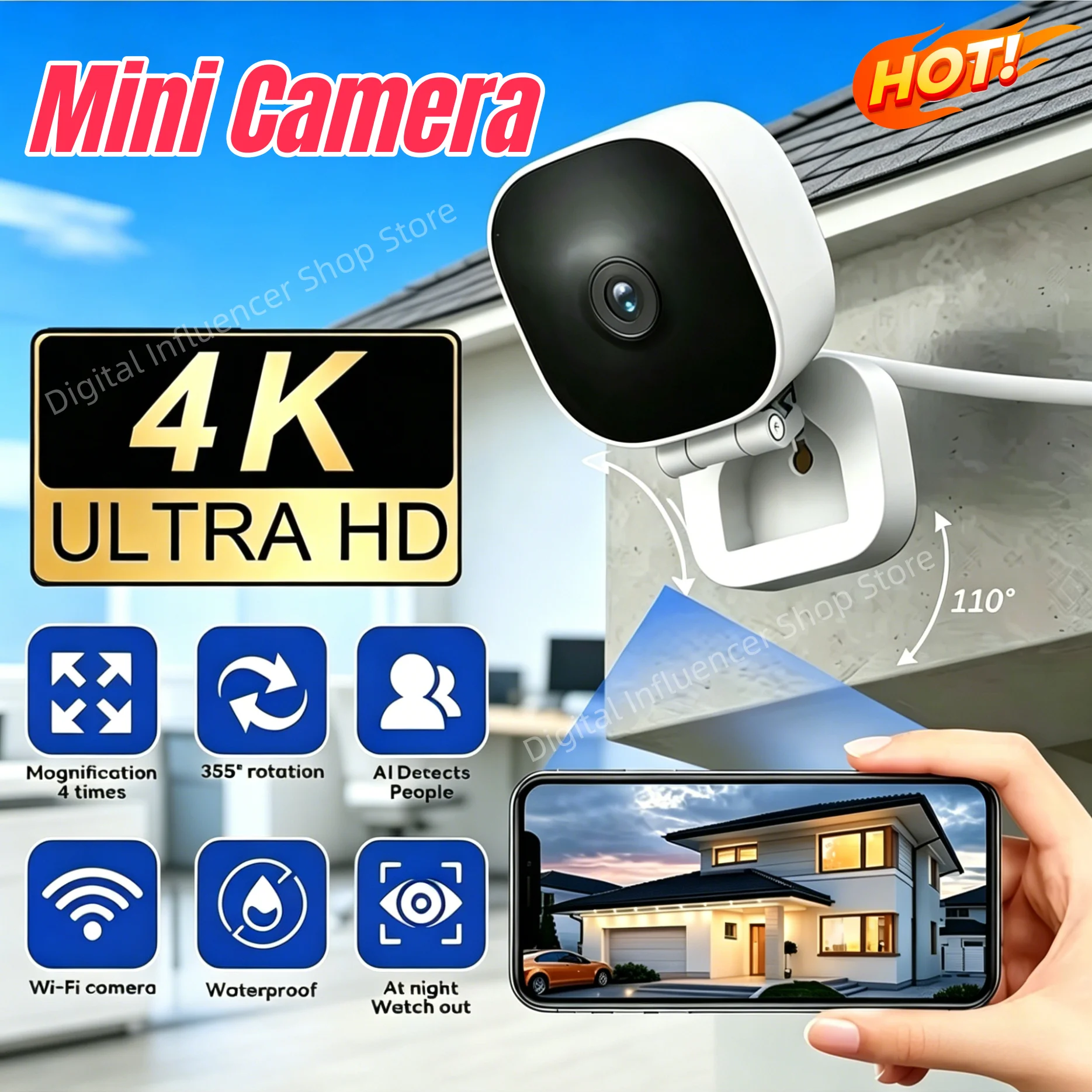 New WiFi Window Camera IP65 Full Color Night Vision Indoor Security Camera Replaces Outdoor Cam Through Window Surveillance
