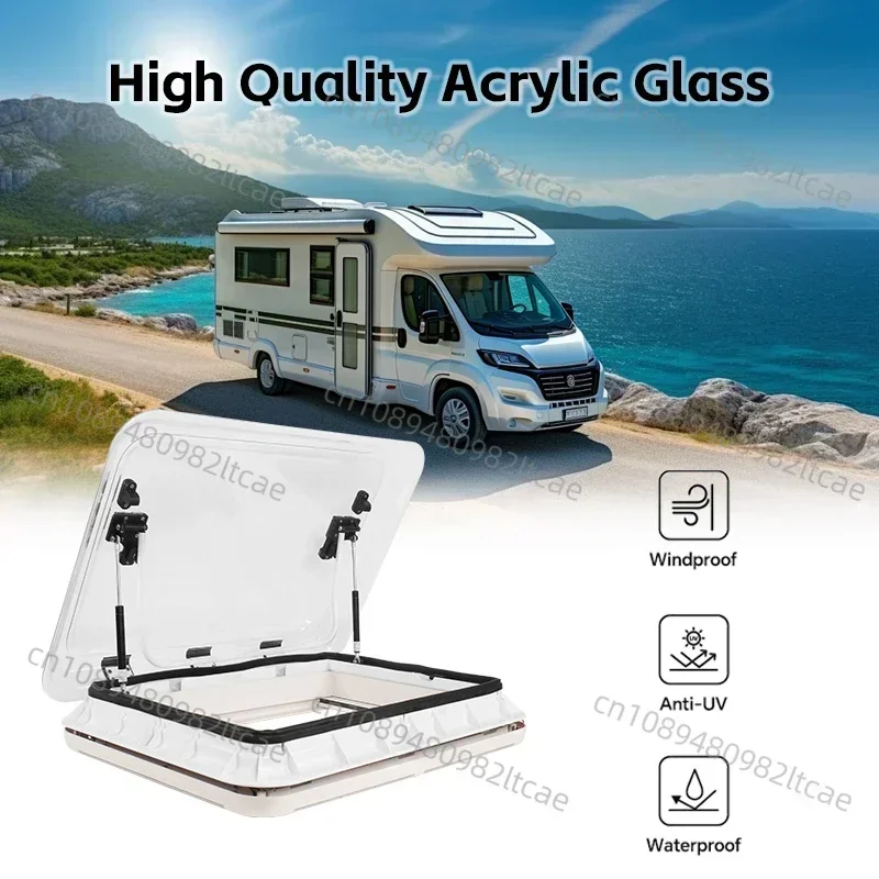 Finestra sul tetto dell'auto camper top camper 700 * 500 con tenda pieghettata a luce led e vetro acrilico con schermo volante