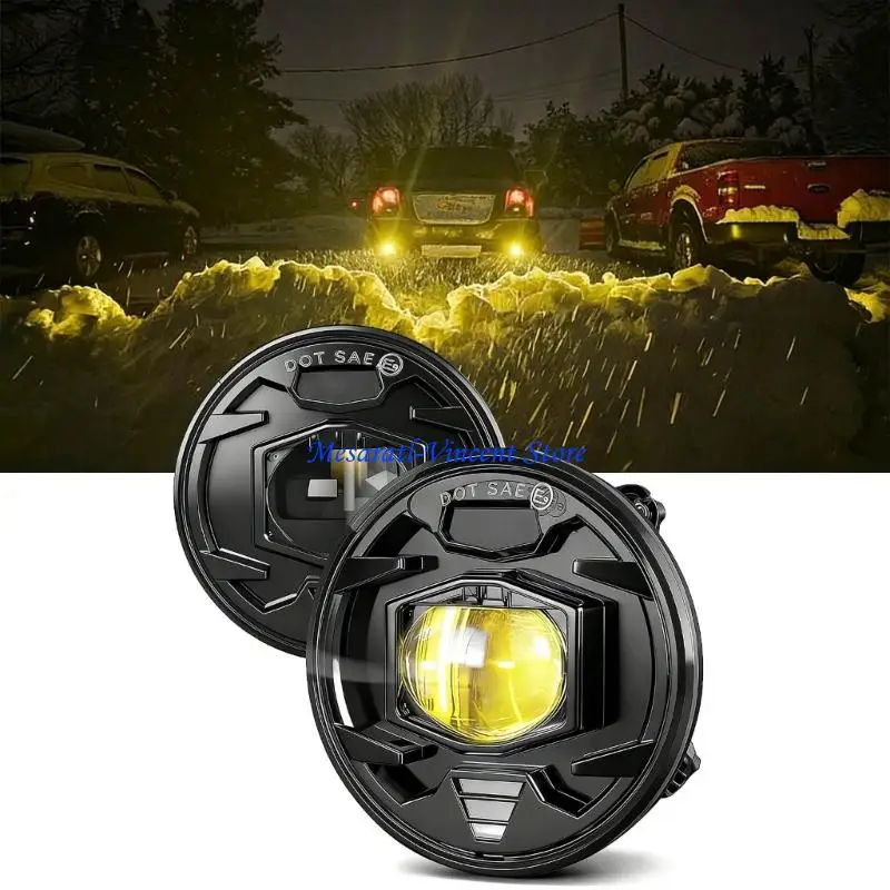A70F Strong 4 Inch LED Fog Light Set 3000K Yellow Beam Perfect For Fog Rain And Snow Conditions