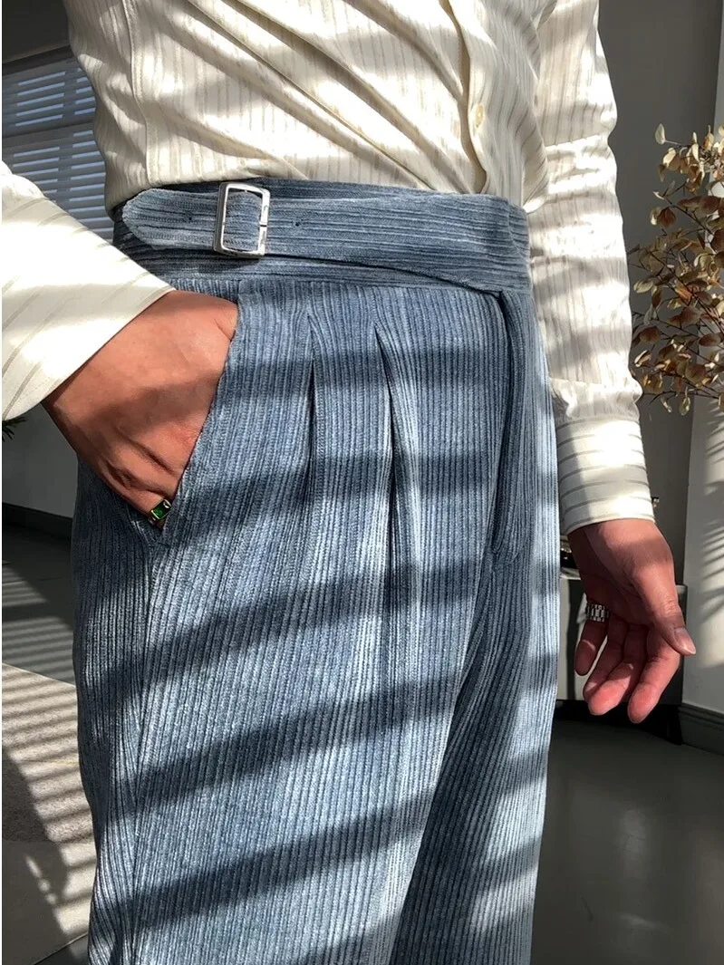 

Autumn Winter New Italian Sle mid Waist Men's Casual Pants Dra Straight Leg Long Trousers Faionable Busin Casual