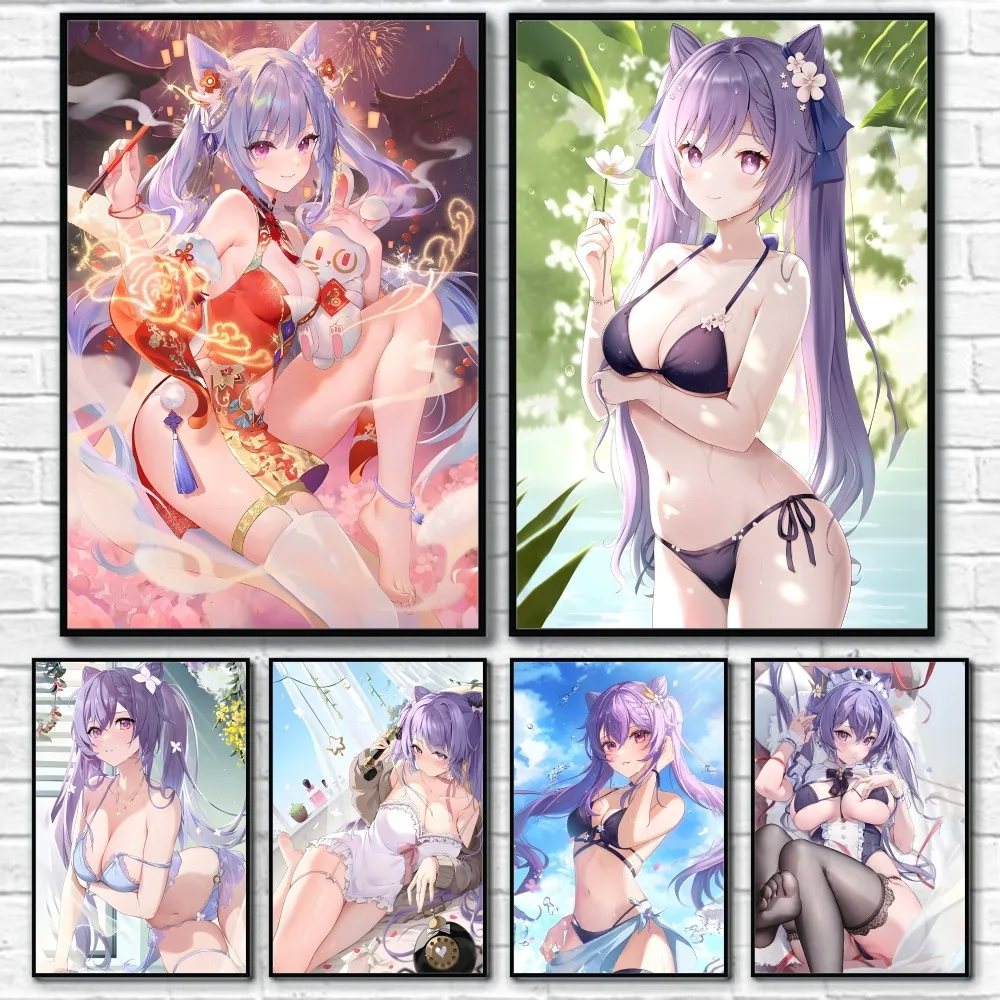 

K-KeqingS Sexy Anime Girl Poster Sticky Wall Art Printing Waterproof Home Living Bed Room Bar Aesthetic Decor