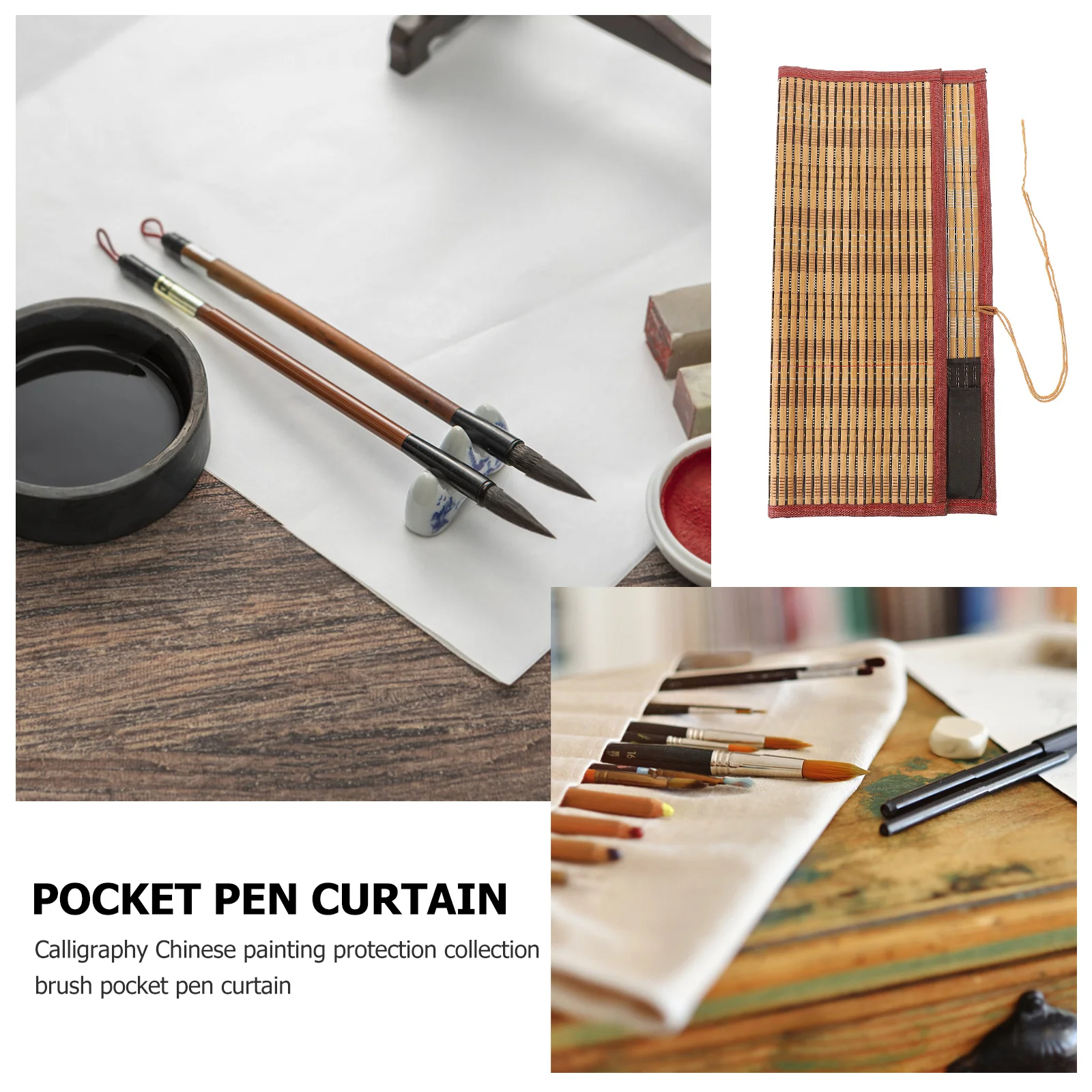 

Eco Friendly Pencil Roll Case Made of Bamboo Cotton Rope Strong Craftsmanship Holds Pencils Pens Brushes Art Supplies Stationery