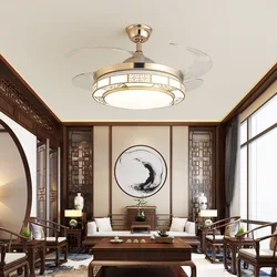 Invisible Fan Lamp Ceiling Fan Lights Dining Room Fan Lamp Chandelier Living Room Led New Chinese Bedroom Fan-Style Ceiling Lamp
