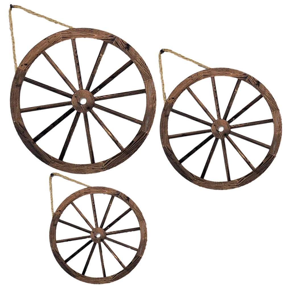 

3pcs Vintage Wooden Wheel Wall Decor Rustic Wagon Wheel Hanging For Living Room Home Office Indoor Wall Art Ornament Garden