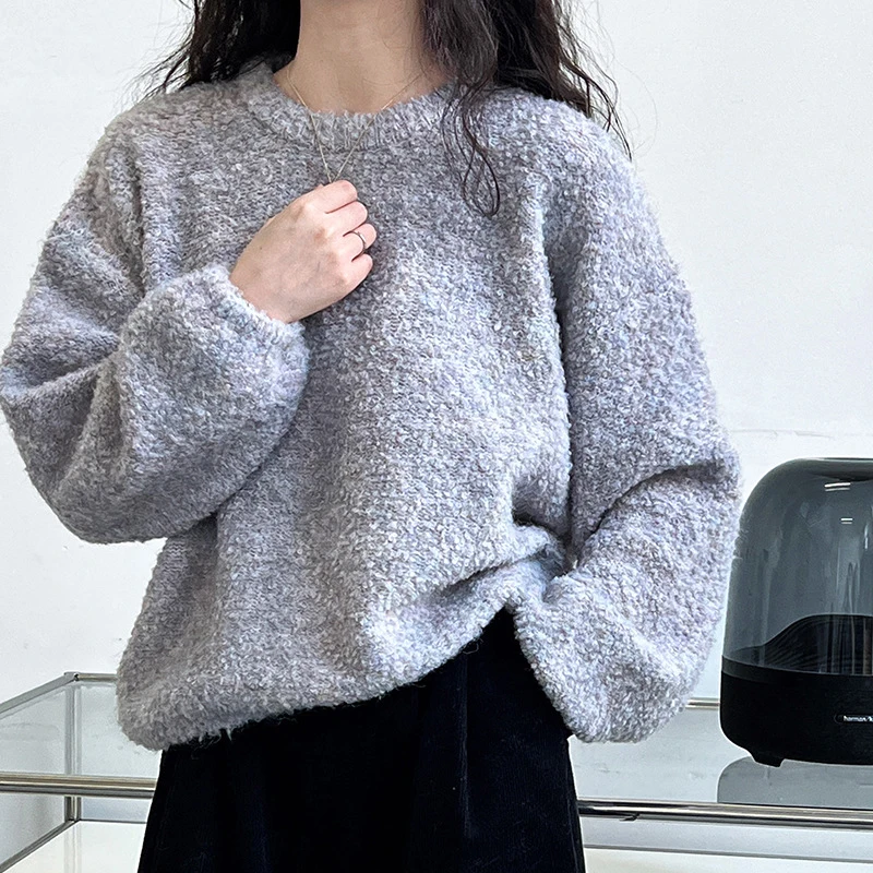 100% Real Photo Women Autumn Cashmere Knitted Sweater O-Neck Oversized Style Women Pullovers Long Sleeve Sweater Tops Pull Femme