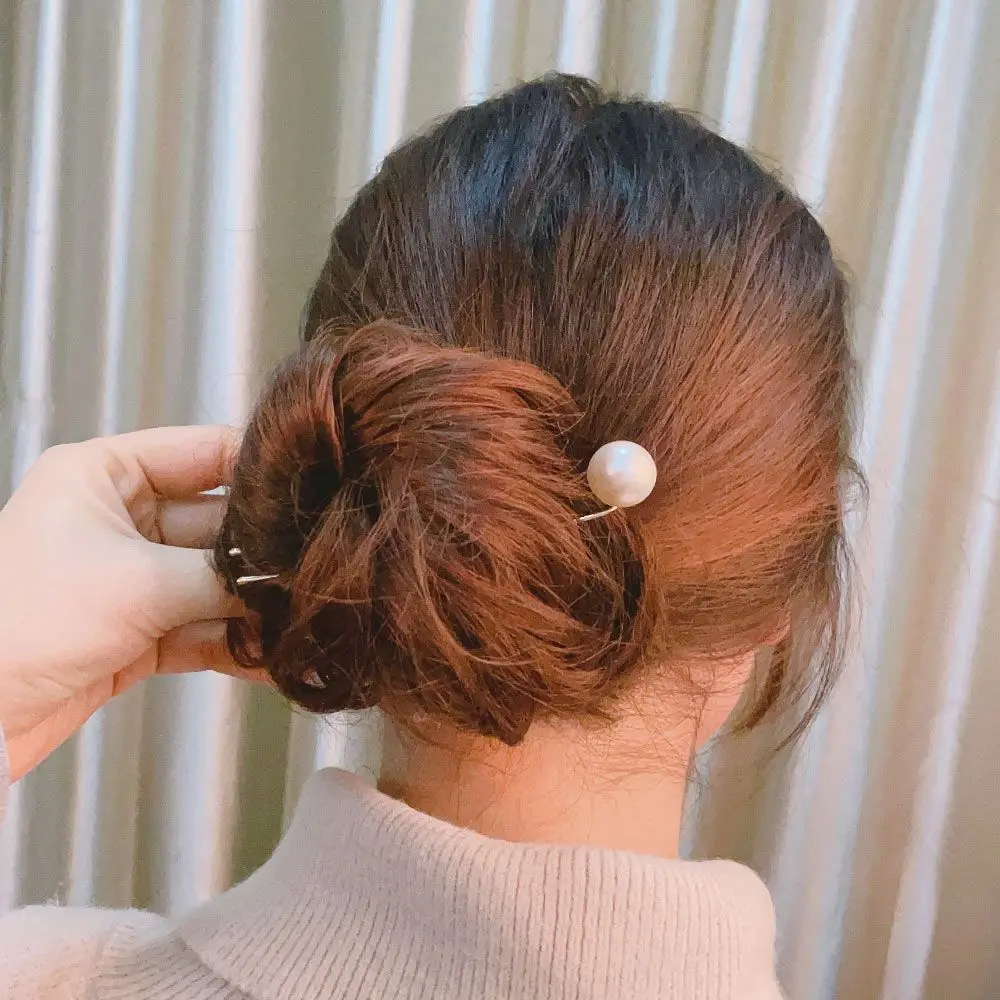 Women Vintage Headdress Bridal Metal Hair Style Tools U-shaped Hairpin Hair Accessories Pearl Hair Stick