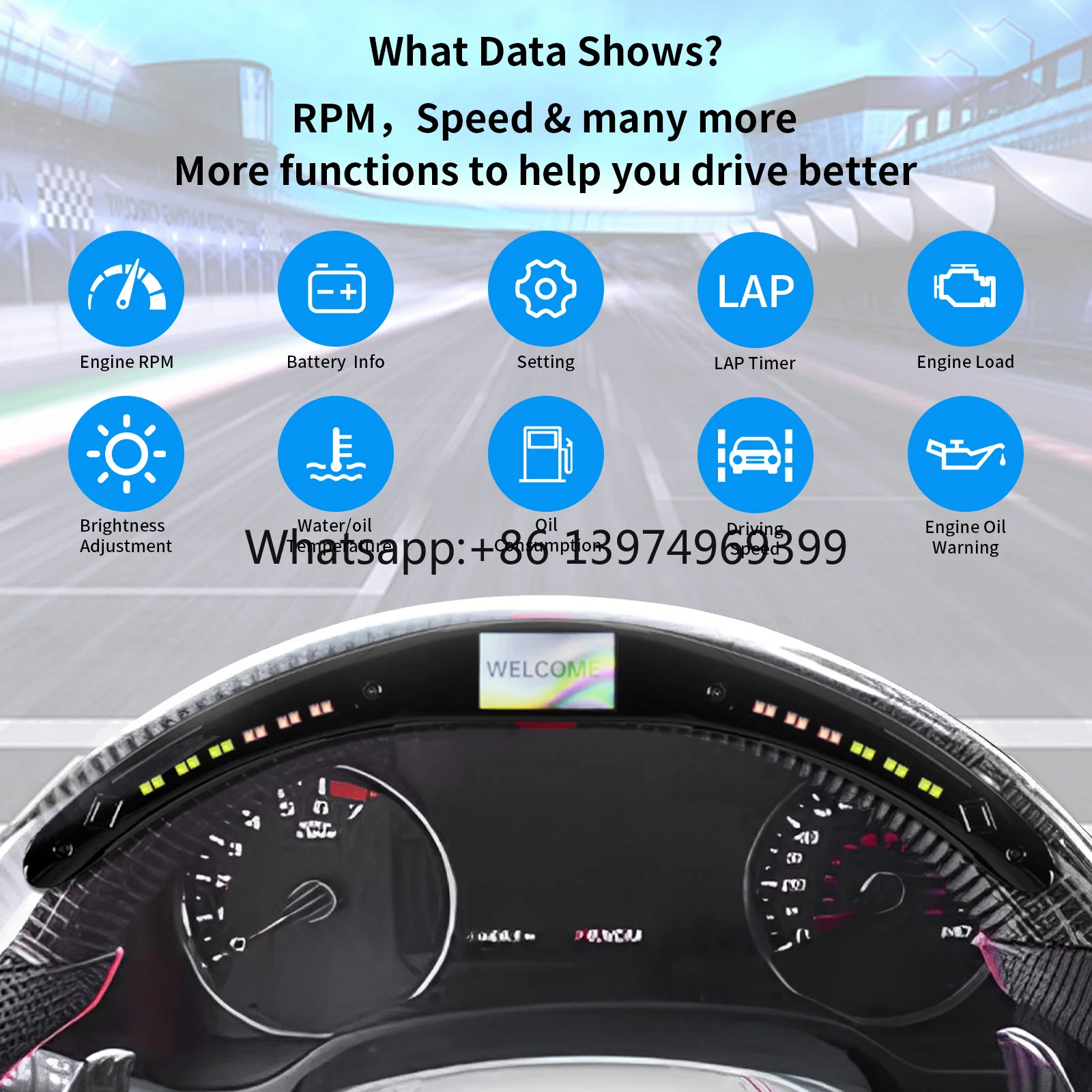 Carbon Fiber Steering Wheel for Ford F-150 2015-2020, LED Shift Display Hand-Stitched Perforated Without Paddle Shifters