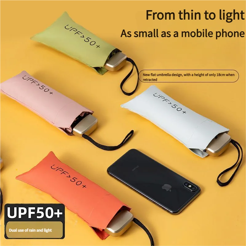 Ultra Light Small Mini Women Five Fold Umbrella Sun Proof Sun Proof Anti UV Sun Rain Dual Use Umbrella Thick Black Glue Pocket S