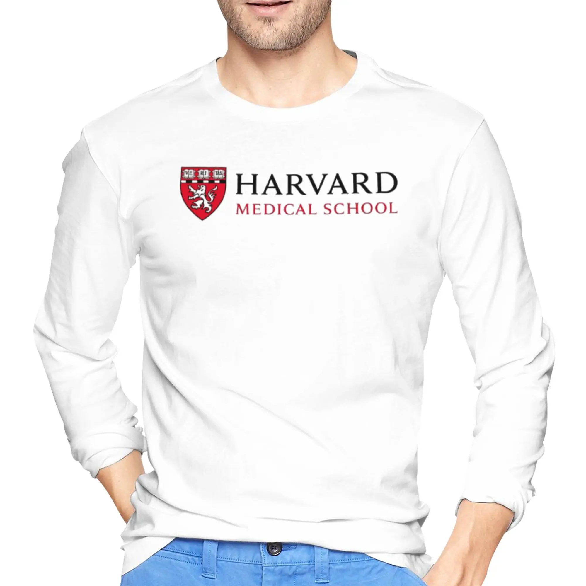 

Harvard Medical School Men's Long Sleeved T-shirt Fashion Round Neck T shirts Spring and Autumn Men tops