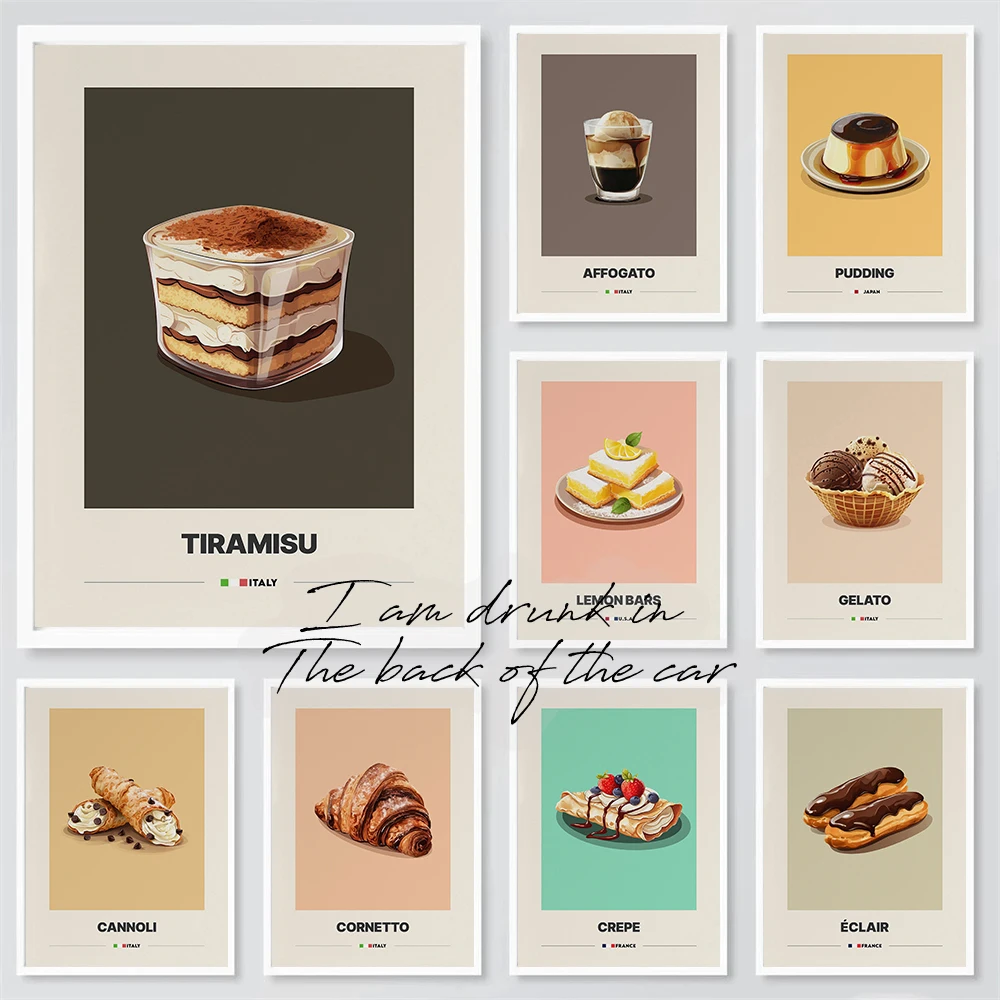 Dessert and Snack Poster Canvas Printing Minimalist Dessert Snack Wall Decor Living Room Kitchen Wall Art Cafe Aesthetic Decor