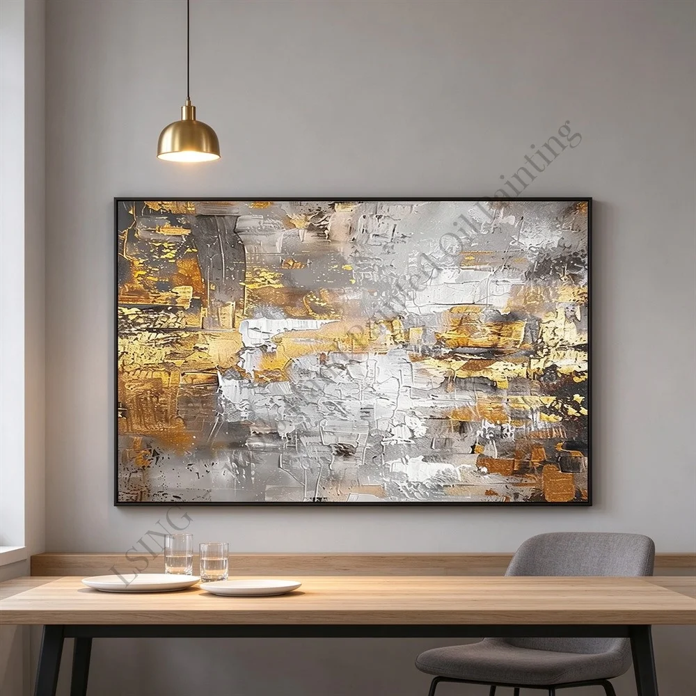 100% Hand Painted Oil Painting Canvas Wall Art Gold Black Forest Golden Tree Luxury Modern Textured Home Decor Living Room Art