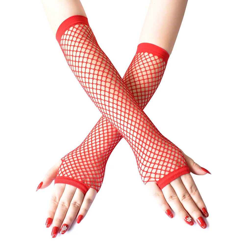 Guanti da rete da pesca Guanti di media lunghezza in rete elastica Costumi per spettacoli teatrali Puntelli da trascinamento Guanti mezze dita sexy