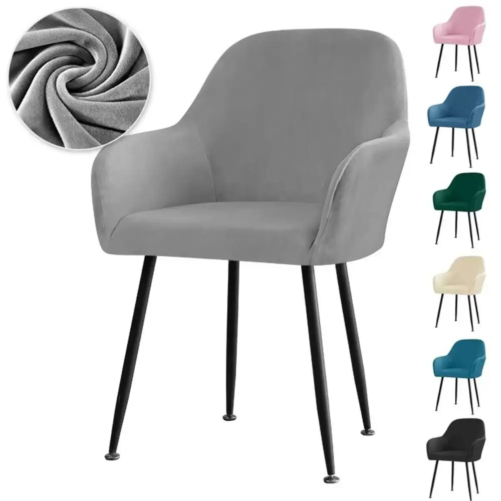 

Soft Velvet Dining Chair Cover Elastic Washable Chair Slipcover Warm Seat Anti-slip High Armchair Cover