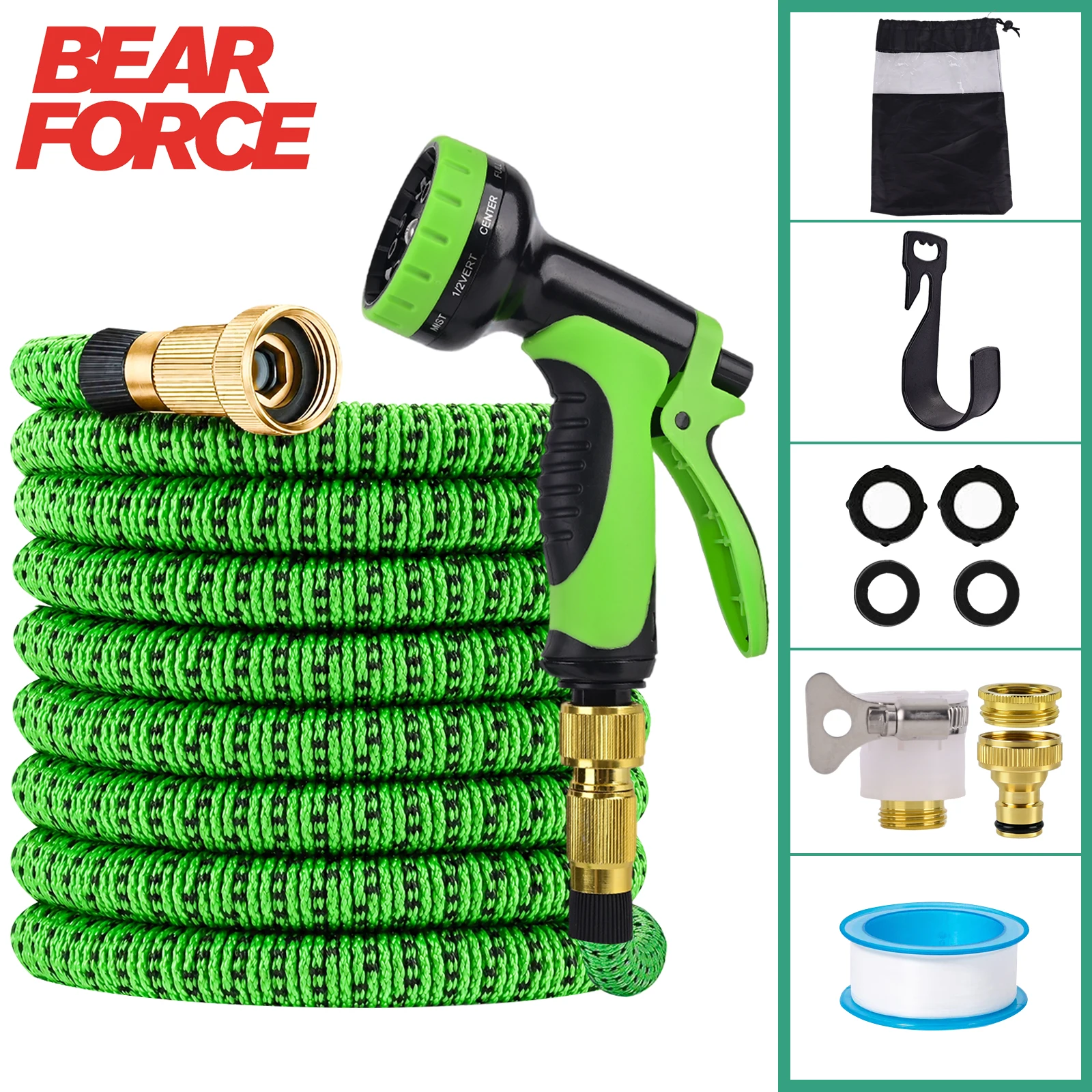 2.5M Expandable Garden Hose with 10 Spray Patterns Nozzle, Leak-proof, 3X Flexible Water Hose, for Car Wash, Garden Watering