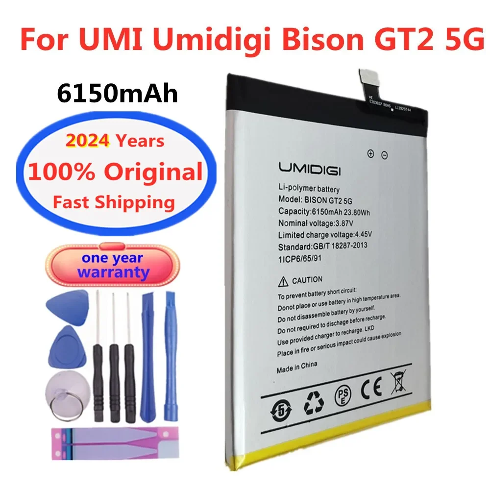 

2024 Years New 100% Original Phone Battery For UMI Umidigi Bison GT2 5G 6150mAh Battery Bateria Fast Shipping + Tools