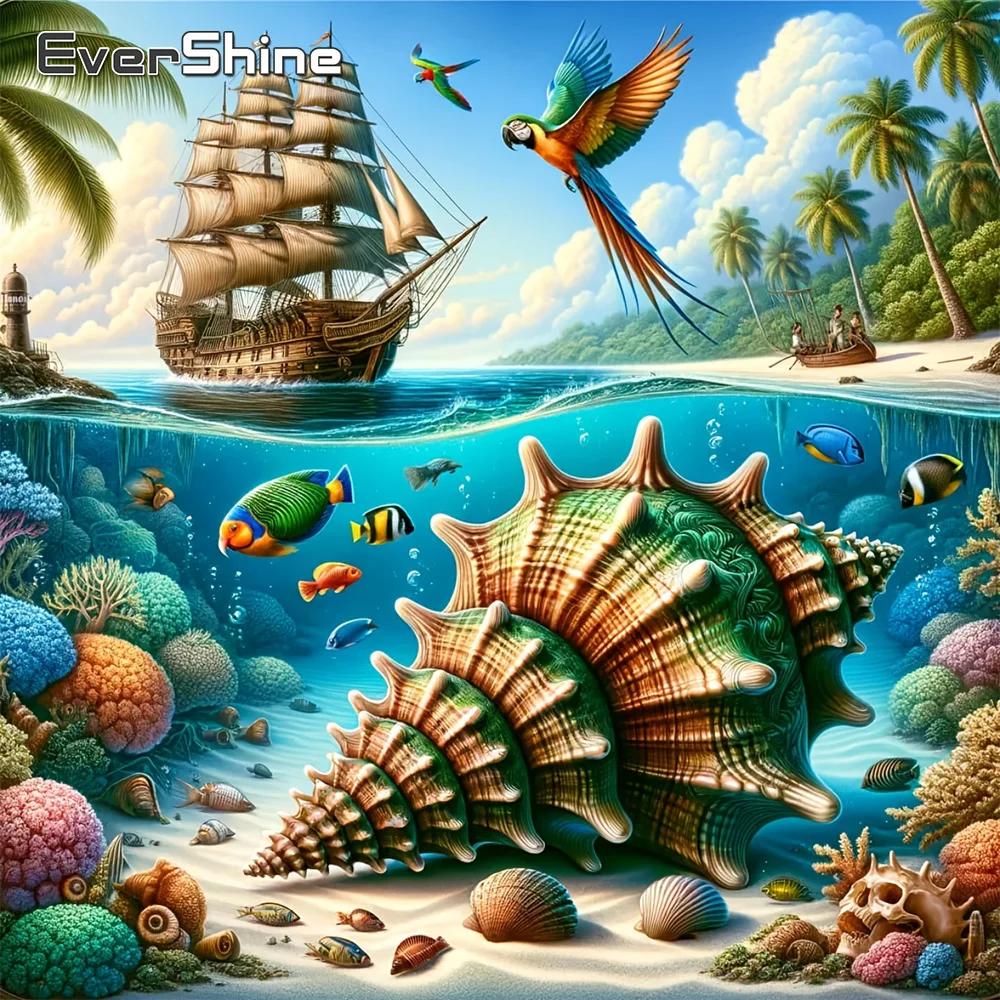 

Корабль Evershine, алмазная живопись, пейзаж, мозаика, раковина, сделай сам, полная квадратная круглая алмазная вышивка, лодка, Новое поступление, подарок ребенку