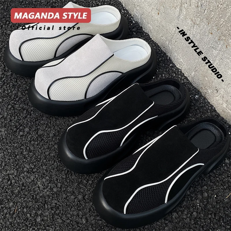 Maganda style Birken shoes men's breathable black outdoor slippers niche functional toe cap thick soled beach shoes