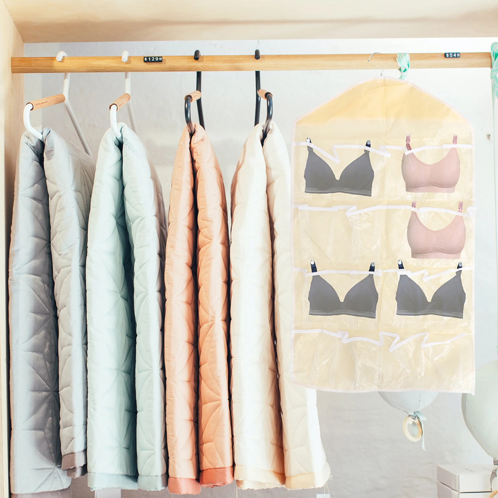 

Hanging Organizer 10 Grid Clear Storage Bag For Underwear Socks Bras Cosmetics Tidy Closet Bedroom Bathroom Kitchen Home