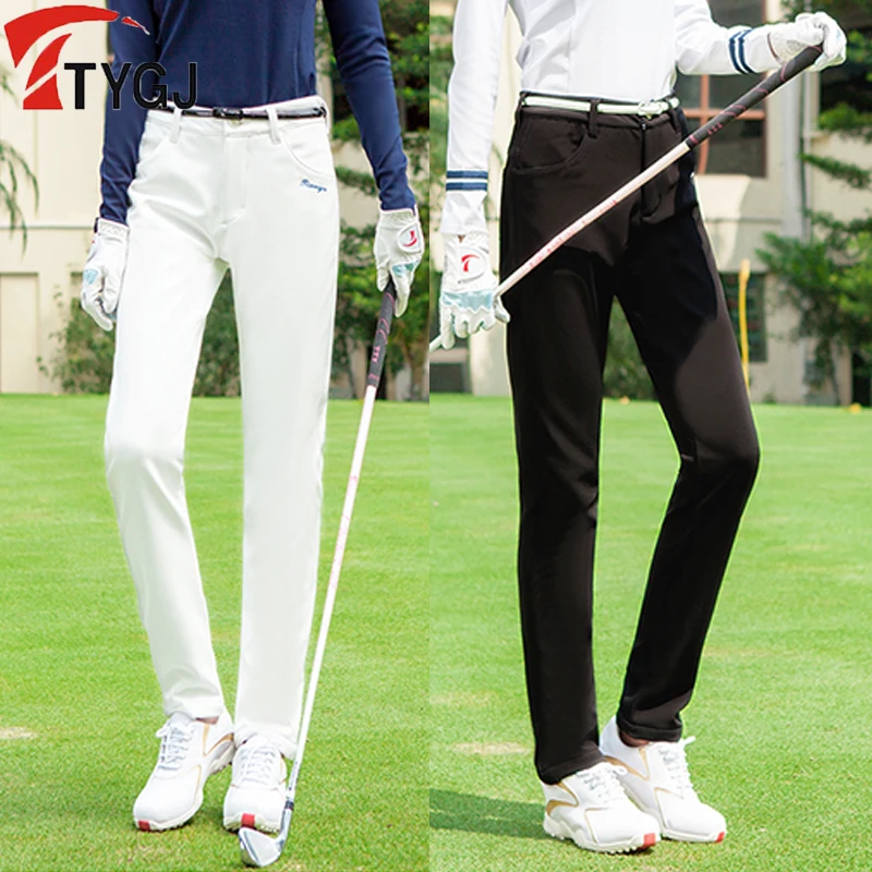New TTYGJ Golf Clothing Women Autumn Winter Warm Trousers High Waist Straight Golf Pants Ladies Elastic Thicken Windproof Pants