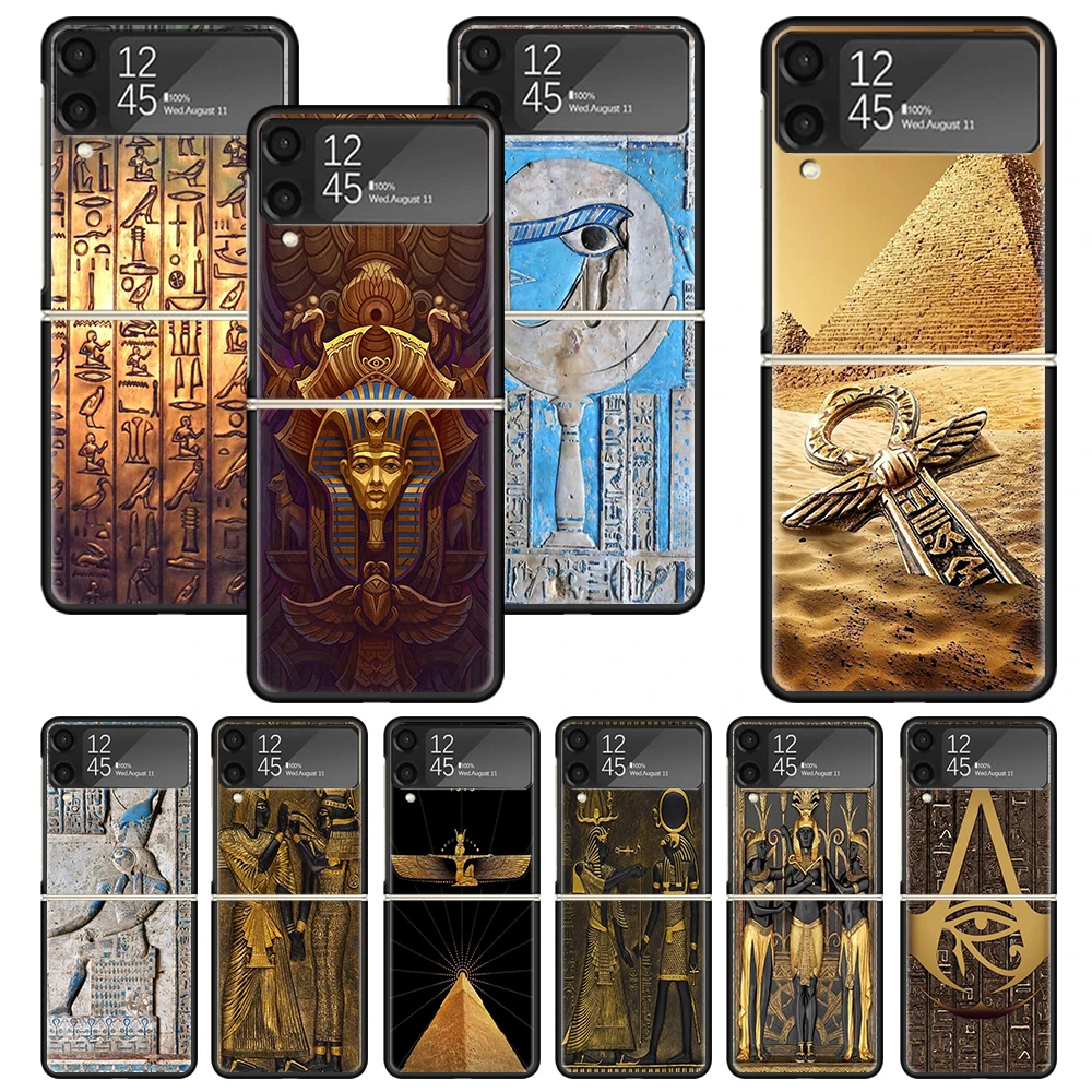 Чехол с принтом Египта, неfertiti, анубис, Анкх, Фараон, для Samsung Galaxy Z Flip 3 4 5, цвет черный, жесткий чехол для сотового телефона ZFlip3 Flip4 Flip5