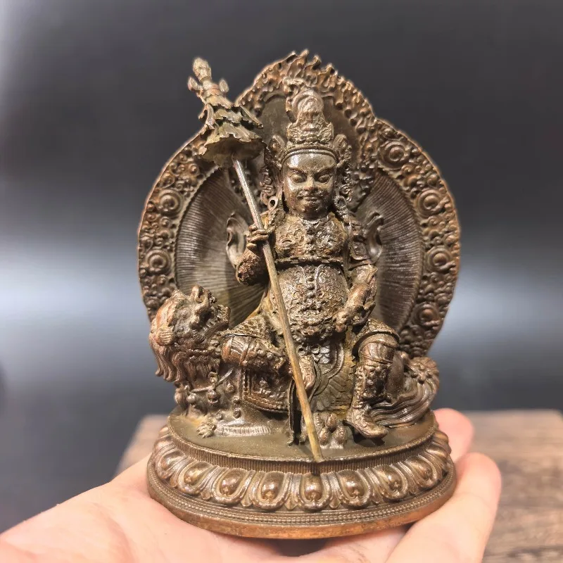 Retro Vaishravana Buddha Statue Vintage Metal Tibetan Dharma Protector Figurine Desktop Ornament Home Altar Decor Craft Gift