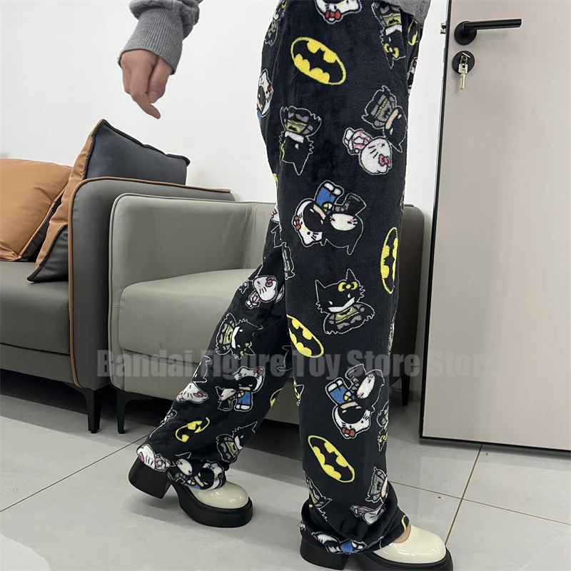 Sanrio Y2k Autumn Hellokitty Batman Pajama Pants Cartoon Hip Hop Ladies Warm Casual Plush Xmas Style Flannel Pants Clothing