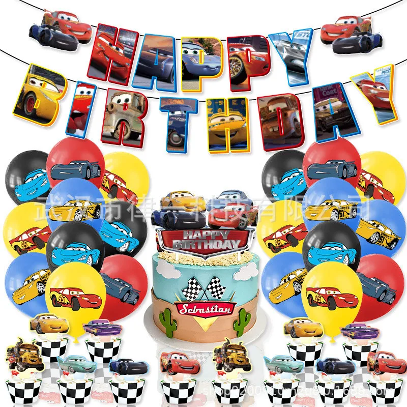 

Disney Cars Balloons Lightning Mcqueen Party Decoration Happy Birthday Banner Pixar Tableware 32'' Number Racing Car Cake Topper