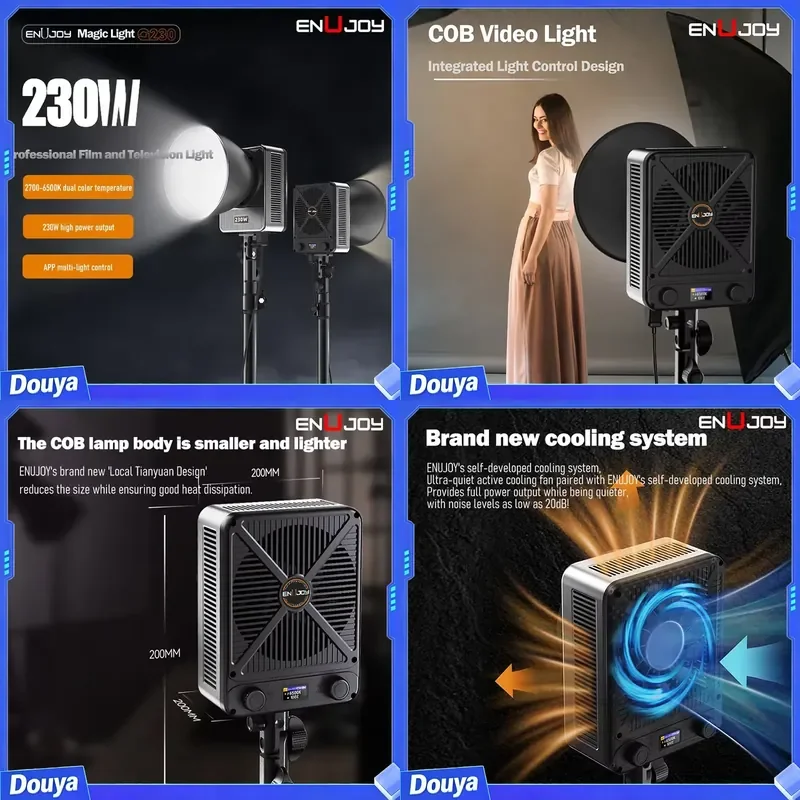 Enujoy G230 Portable Mini Bowens Mount COB LED Video Light with App Control 2700-6500K Color Temp 230W AC/DC Power