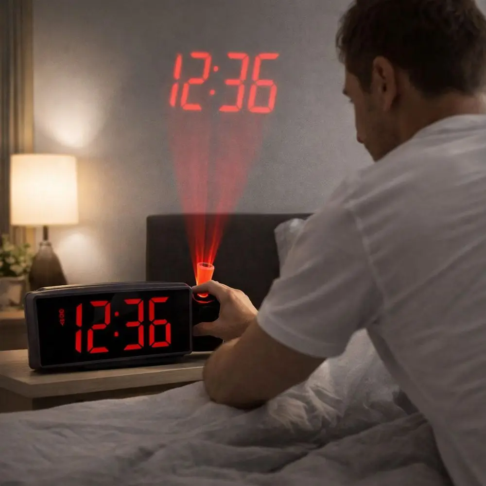 180° Rotating Projection LED Alarm Clock Time Temperature Display Calendar Display Projection Alarm Clock Brightness Adjustable