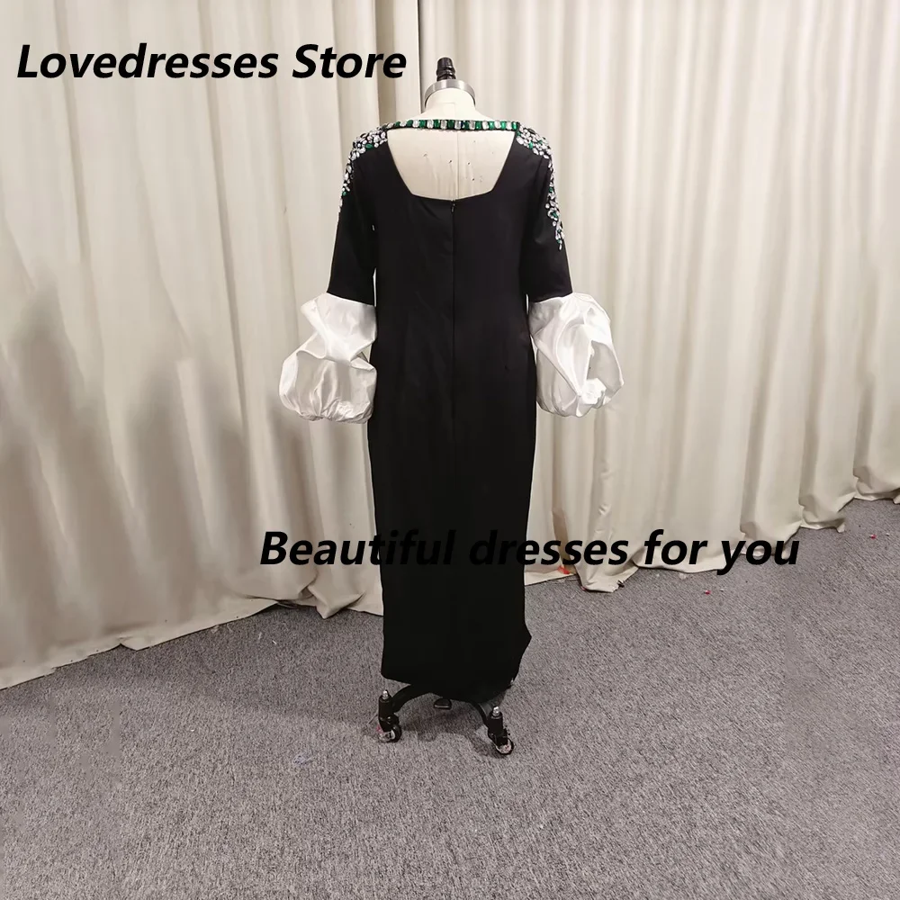 Customized Elegant Crystal Mother Of The Bride Dresses Puffy Sleeve Prom Gown Side Sexy Ankle Length Womens Special Ocn Dress